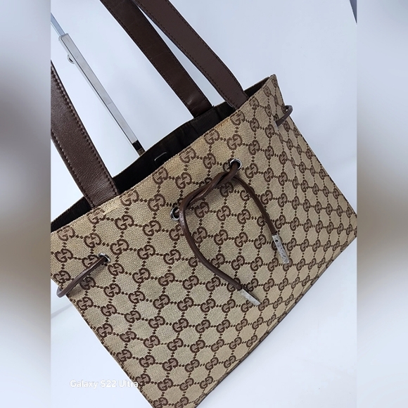 Gucci Handbags - Gucci Vintage Canvas & Leather Shoulder Bag